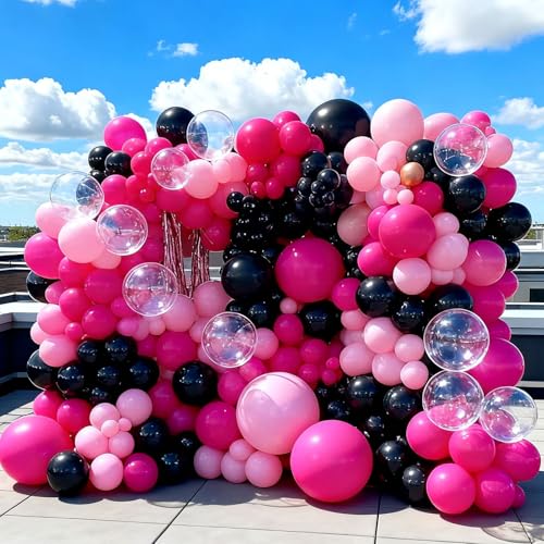 Pink and Black Balloon Garland Kit with Variations - Black Hot Pink Clear 113pcs