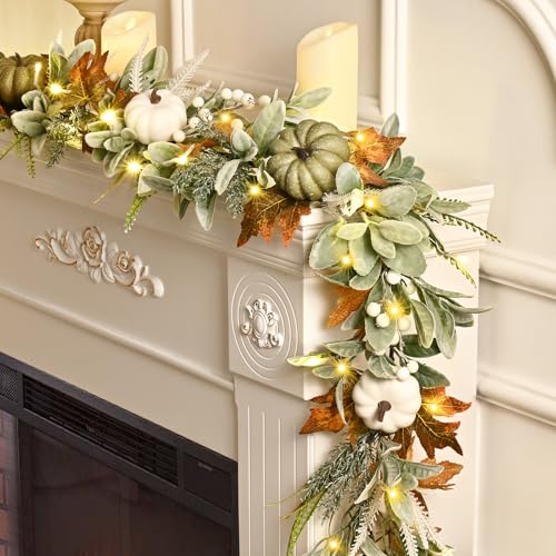Waipfaru Fall Decor Garland Set - 2 Pcs 6FT Autumn String Lights with Pumpkins & Leaves