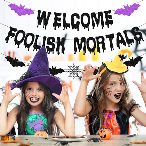 Halloween Banner Set with Bat & Web Decor - Haunted House Wall Hangings