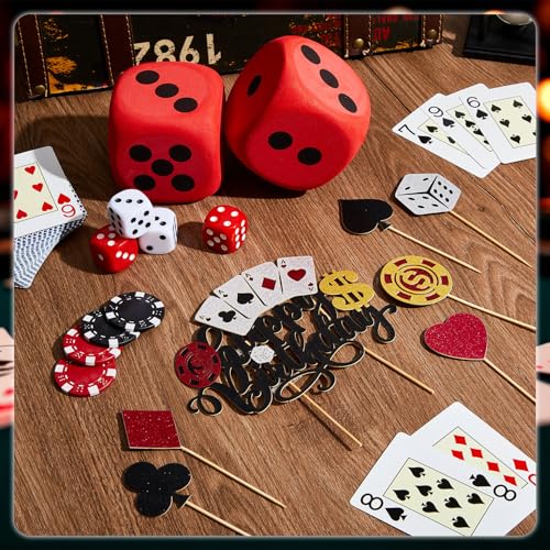 Casino Cake Decorations Set with Poker Chips & Dice for Birthday Party
