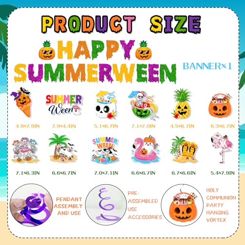 Colorful Summerween Party Decorations Set with Banner & Hanging Swirls