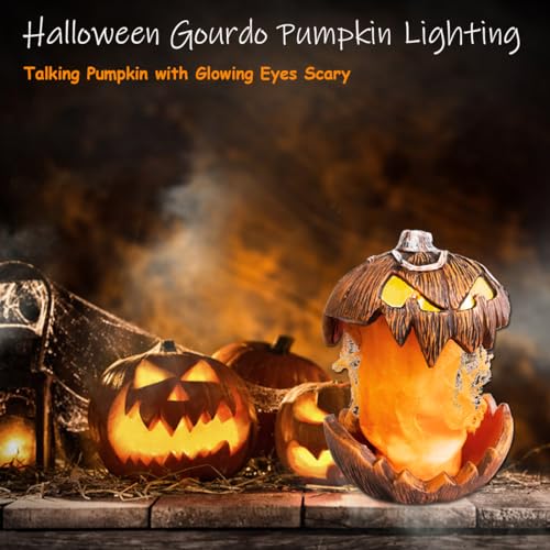 Halloween Animatronic Pumpkin Decoration with LED Eyes and Surprising Pop-Up Mouth - Outdoor & Indoor Spooky Yard Light
