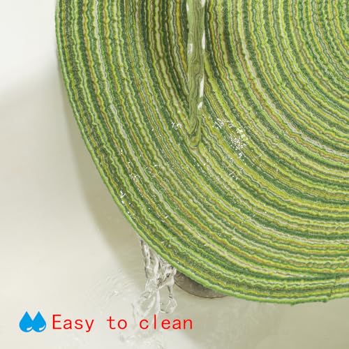 Green 15 Inch Round Braided Placemats Set of 4 - Durable Polyester & Cotton