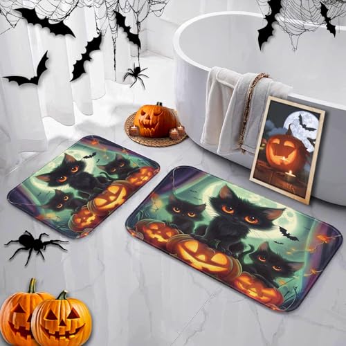 Britimes Halloween Cute Cat Bathroom Rug Mat Set of 2 - 16x24 & 20x32 Inches