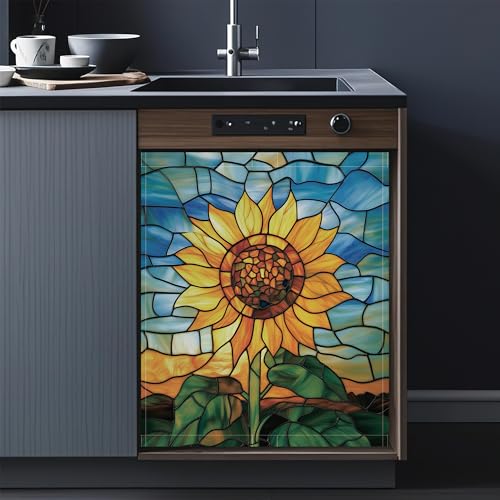 Sunflower Dishwasher Magnet Cover - Decorative Refrigerator Front Panel 23x26 Inch