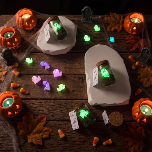 Halloween Ghost in a Jar Set - Vivid 30 Mini Glowing Figurines with Cork Stoppers