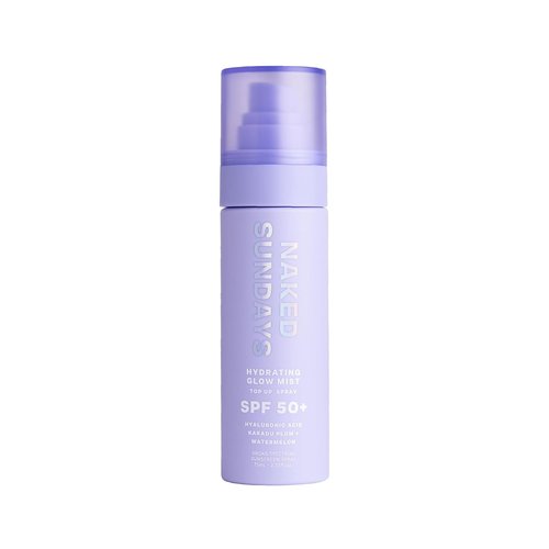 Naked Sundays SPF 50 Hydrating Glow Face Mist - Lightweight Daily Sunscreen & Makeup Setting Spray with Hyaluronic Acid, 75ml