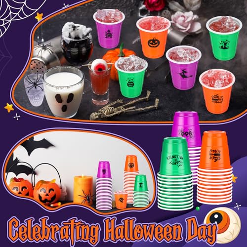 Halloween 2 oz Disposable Plastic Shot Glasses - Pack of 100, Spooky Colors & Designs