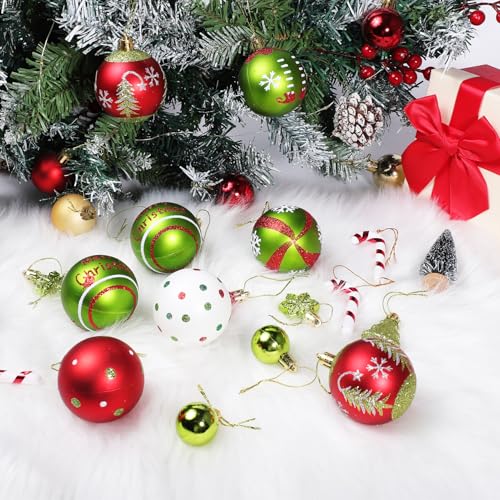 46 Pack Christmas Tree Ornaments Set - Shatterproof Holiday Decorations with Star Toppers