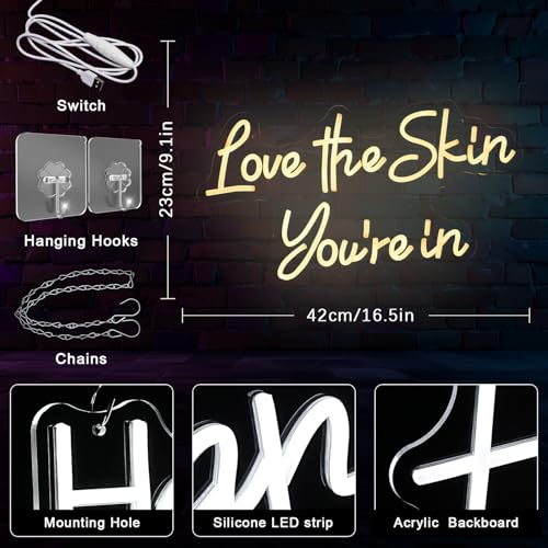 Love the Skin You're In Neon Sign - Wall Decor for Spa & Beauty Salon, Warm White, 16.5x9 inches - Variation of This Listing