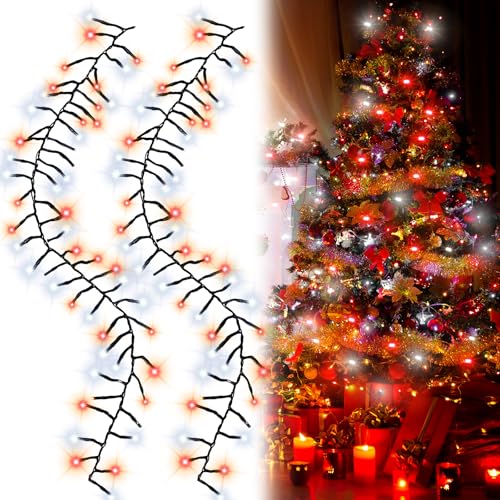 25ft 500 LED Cluster Christmas String Lights - Red & White, Indoor Outdoor