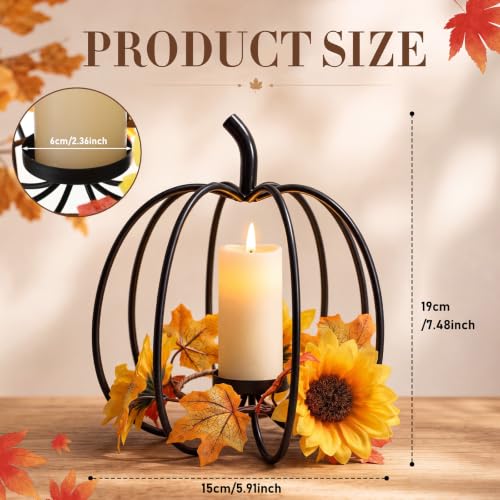 Metal Pumpkin Candle Holder - Fall Table Centerpiece for Autumn Decor