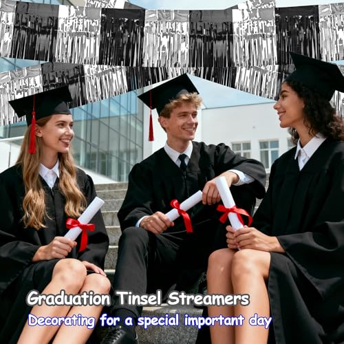 Black Silver Tinsel Streamers for Parade Floats & Party Decor - 4 Pack