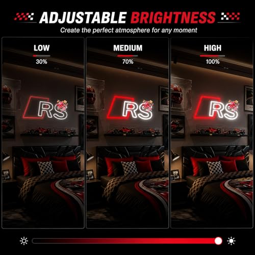 Neon Sign Race Car RS - Red & White LED Wall Decor for Garage & Man Cave