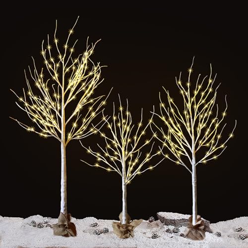 Outdoor Christmas Birch Tree Lights Set - 3 Pack, 4ft 5ft 6ft Variations