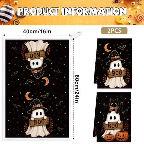 Halloween Kitchen Towels Set - Ghost Boo Hand Towels, 2 Pack, 16x24in - Boo Ghost B Variation