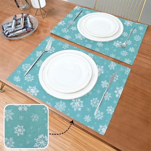 Snowflake Turquoise Placemats Set of 4 Christmas Table Mats - Aqua Winter Decor