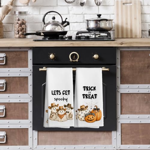 Spooky Halloween Ghost Pumpkin Kitchen Towels Set of 2 16x24 - Dorm Decor
