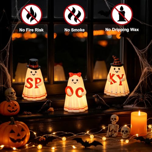 Wondise Spooky Ghost Halloween Flameless Candles with 6-Hour Timer - 2-Ghost Variation