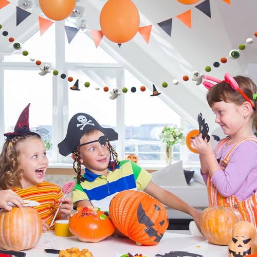 Halloween Felt Garlands Ghost Banner with Pom Poms - Fall Holiday Decor - Variation of THIS listing