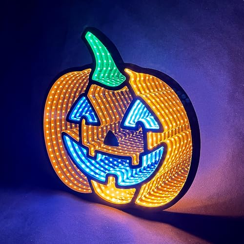Halloween Jack O Lantern Infinity Mirror Light - 12x12 Indoor Decor with USB Power