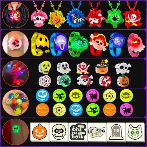 Halloween Glow in the Dark Toys Party Favors 100 pcs - Light Up Necklaces Rings Bracelets Balls