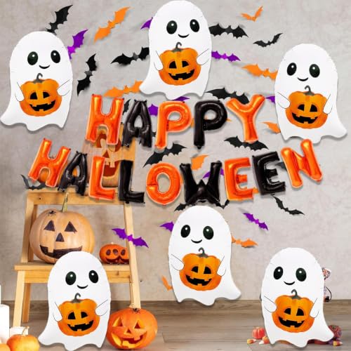 Halloween Foil Balloons Set - Ghost and Pumpkin Decorations for Party