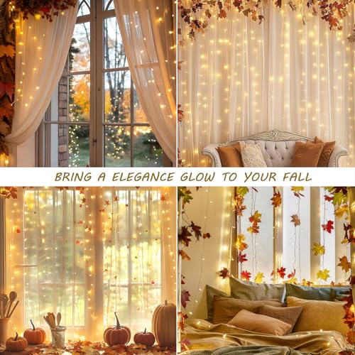 HEYFUNi Warm White Curtain Lights 13FT x 6.5FT Window Icicle Lights, Plug-in, 8 Modes