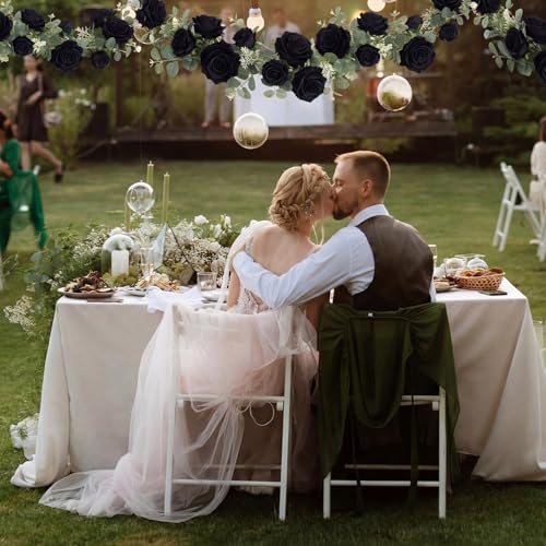 Artificial Rose Garland Set with Eucalyptus - Black Seeded Eucalyptus - 8 Pack 6.56ft Wedding & Party Decor