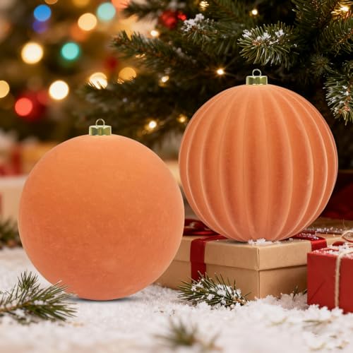 Velvet Christmas Ball Ornaments - 8 Inch Rose Gold Set of 2 - Festive Holiday Decor