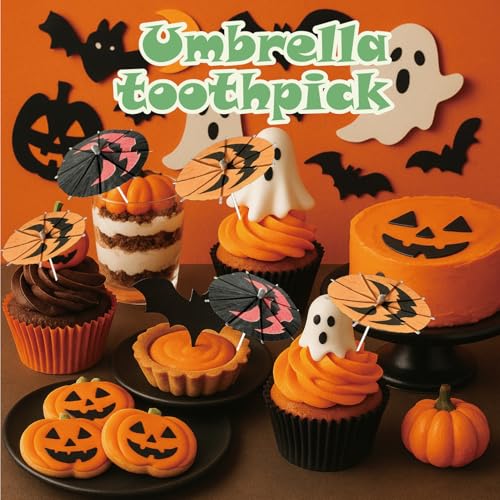 Halloween Pumpkin Cocktail Picks - Red-Black Spooky Drink Stirrers, Party Decor, 140 Pack
