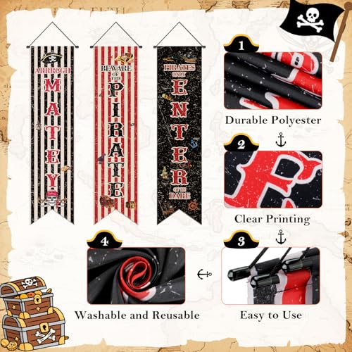 47.2x11.8 Inch Pirate Party Banner Decorations Nautical Treasure Map Wall Backdrop Set