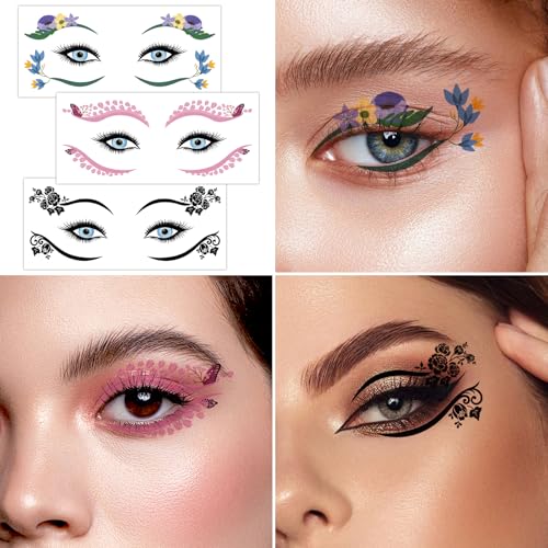 Temporary Eye Tattoo Stickers - 24 Sheets Waterproof & Easy to Apply for Party & Costume Makeup