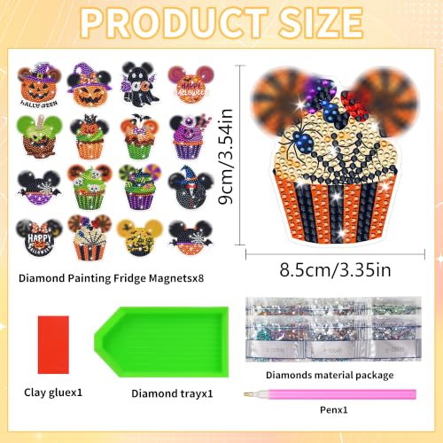 Halloween Mouse Diamond Painting Magnets - 16 Pack, Spooky Decor with Full Magnetic Backing (Variation: Halloween764)