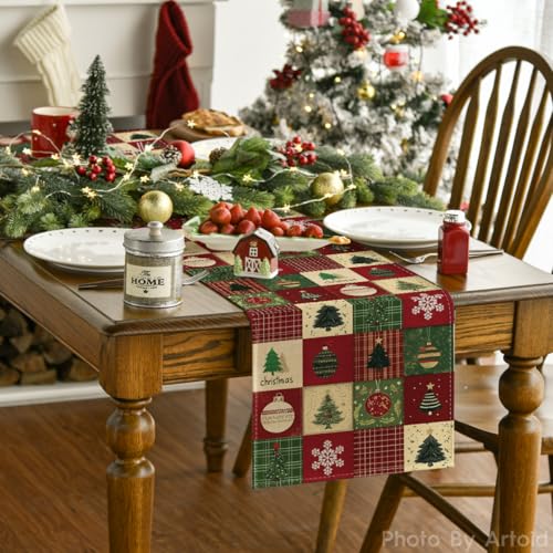 Christmas Tree Gift Table Runner 13x108 Inch Red Holiday Decor - Artoid Mode