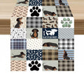 Dachshund Pattern Table Runner - Grey & Blue-Brown Plaid Dog Decor, 13x36in