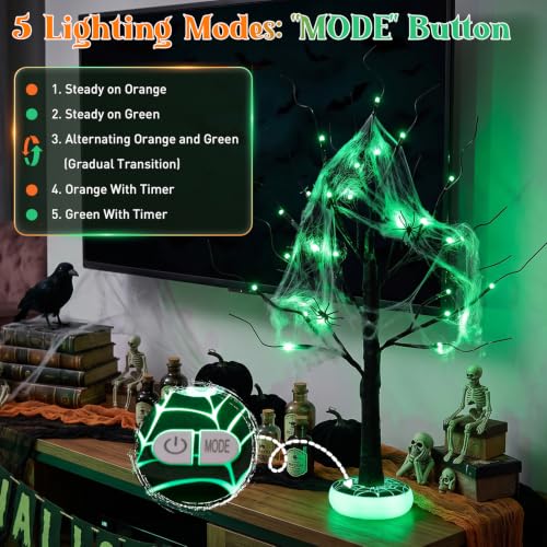 Dark Halloween Tree with Light-Up Base & Rechargeable LED Lights - 24 Inch