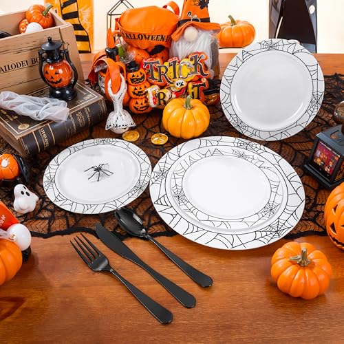 Halloween Plastic Dinnerware Set with Spider Web Design - 125 Pieces
