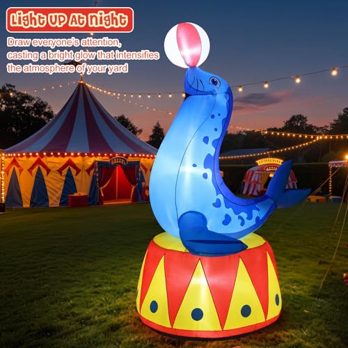 Inflatable Circus Seal with LED Lights - 5.3 ft Outdoor Carnival Party Decor - Realistic Seal Design
