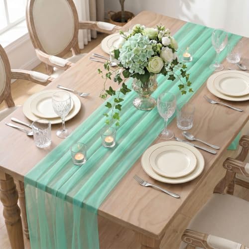 3Pcs Turquoise Gauze Table Runner 28x120 Inch - Seasonal Wedding Party Decor