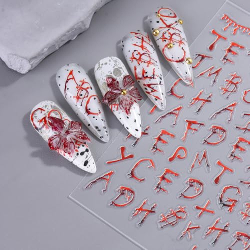 Halloween Blood Drip Letter Nail Stickers - Style09 Gothic Horror Blood Font