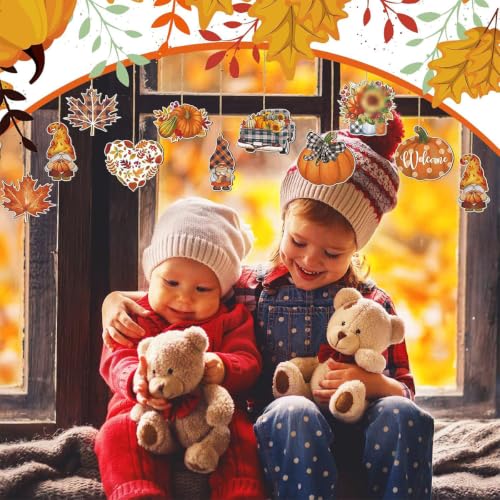 Fall Tree Decorations Gnome Truck Pumpkin Maple Leaf Wooden Hangings - Orange-4