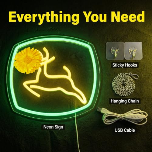 Dimmable Farm Neon Sign with Deer Variation - LED Wall Light for Man Cave Garage & Farmhouse Decor