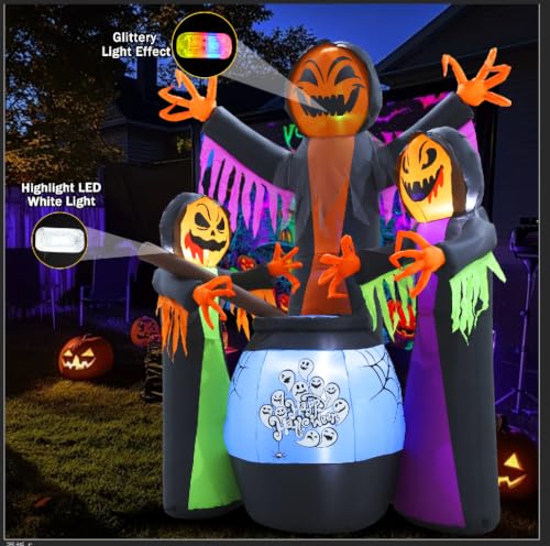 8FT Halloween Inflatable Witch Scene with Cauldron and Lights - Variation of This Listing