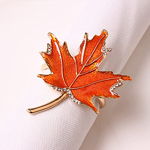 Orange Maple Leaf Napkin Rings Set of 8 - Fall Thanksgiving Table Decor