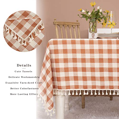 Orange Gingham Tablecloth 55x120 Inches for Farmhouse & Thanksgiving Decor - Rectangular, Variation of Orange / 120x55