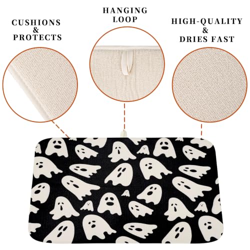 Halloween Ghost Dish Drying Mat - 16x18 Inch Absorbent Kitchen Counter Protector