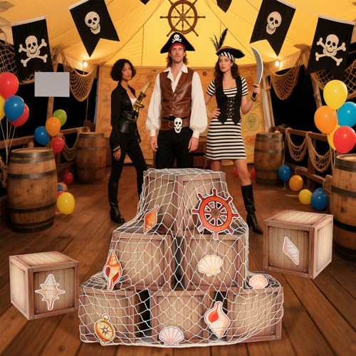 Pirate Party Decorations Wood Box Set - 8 Pack Pirate Treasure Chests