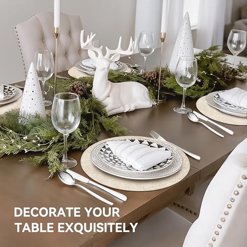 Beige 13-Inch Reversible Vinyl Placemats Set of 4 - Wipeable Table Mats