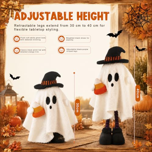 Halloween Ghost Figurines Set - Stretchable 12-16 Inch with Witch Hats & Accents - Corn Style 11.8"